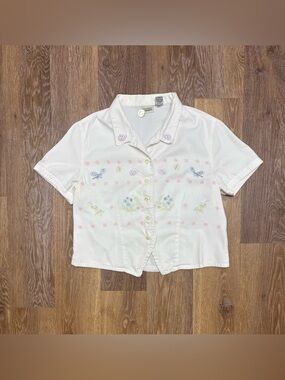 Classic Elements White Short-Sleeve Embroidered Button-Front Shirt